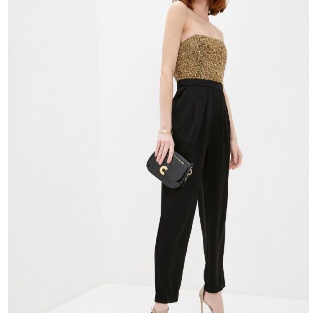 Alice + Olivia Gold and Black Strapless Jumpsuit